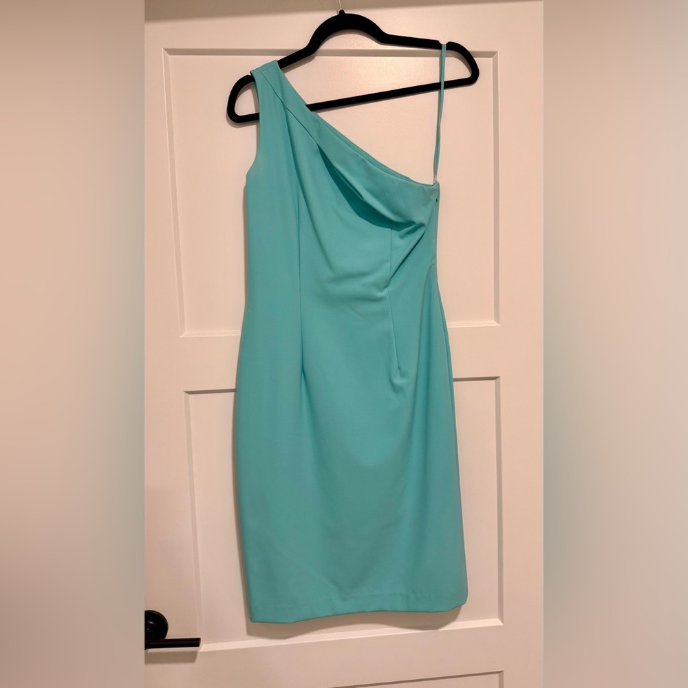 ANTONIO MELANI Asymmetrical Ruched Blue Aqua Cocktail Dress